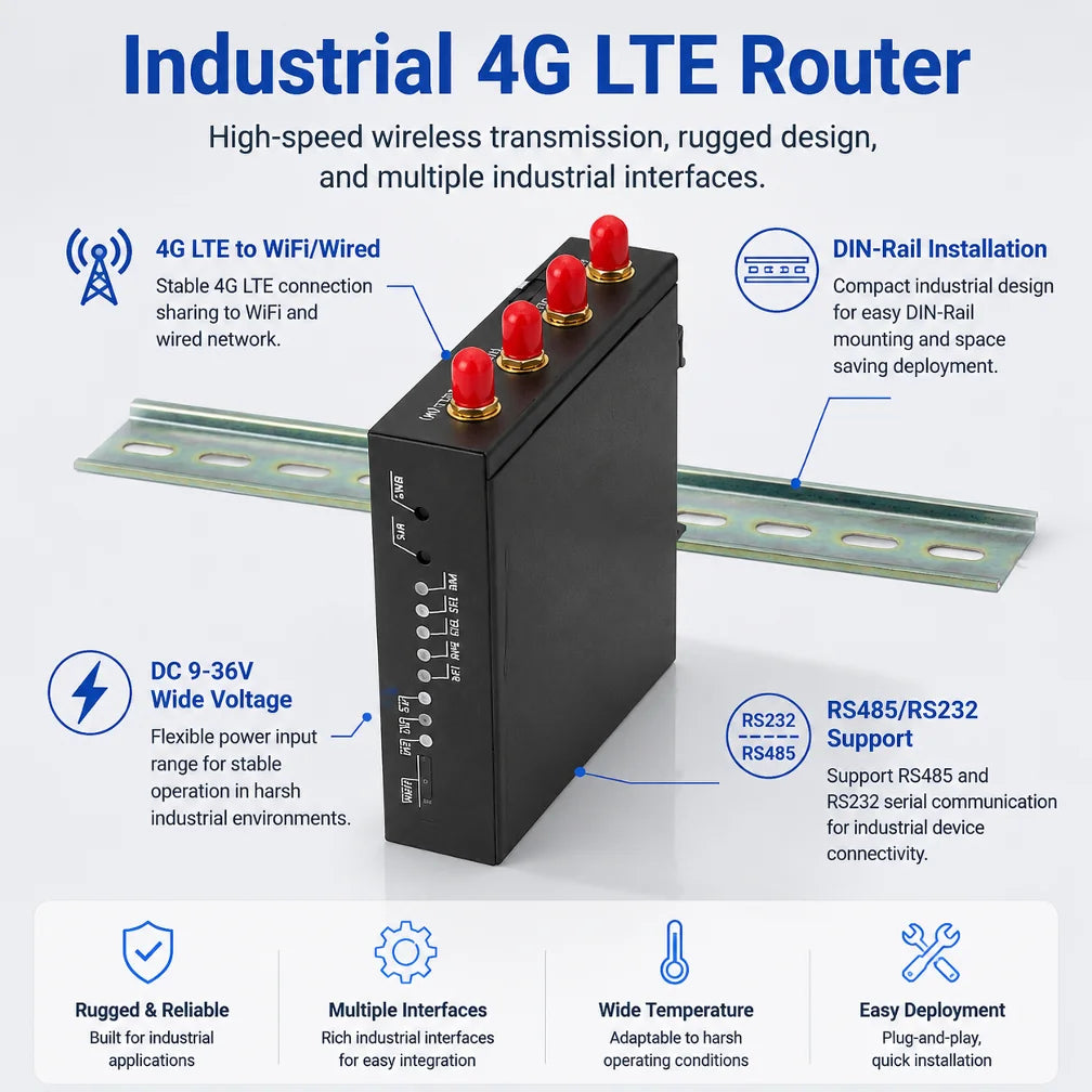 300M 2.4G Enterprise IoT Gateway SIM Card Slot Wired Conversion Full-Network Compatibility Remote Outdoor Monitoring 4G Firewall