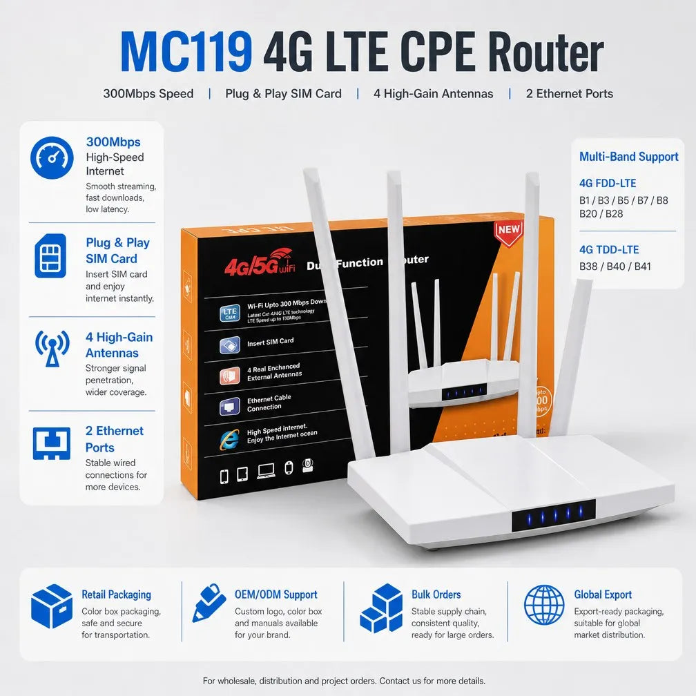 Arronna Industrial 4G CPE Router - High-Speed 2-Port Home Network Center with Modem Function