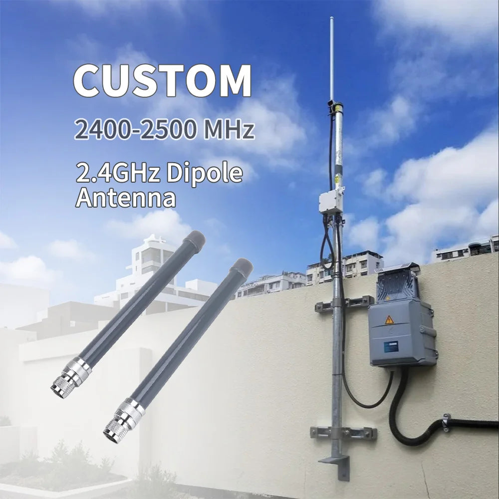 Customized Waterproof 2.4G WiFi Wimax Wide Band Omni Fiberglass Antenna Vertical 5DBI Outdoor Signal Coverage Long Range