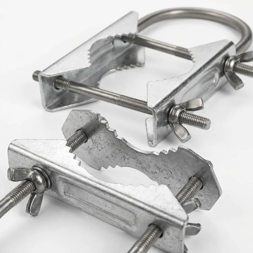 Arronna Double Antenna Mast Clamp Kit V Jaw with U Bolts Zinc Plated Set of 2
