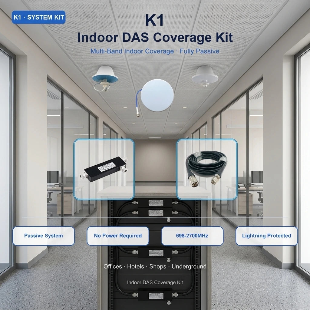 Arronna K1 Indoor DAS Coverage Kit 800-3700MHz Vertical Ceiling Omni Antenna 2Pcs Cavity Splitter Coupler 400-Class 50 Ohm