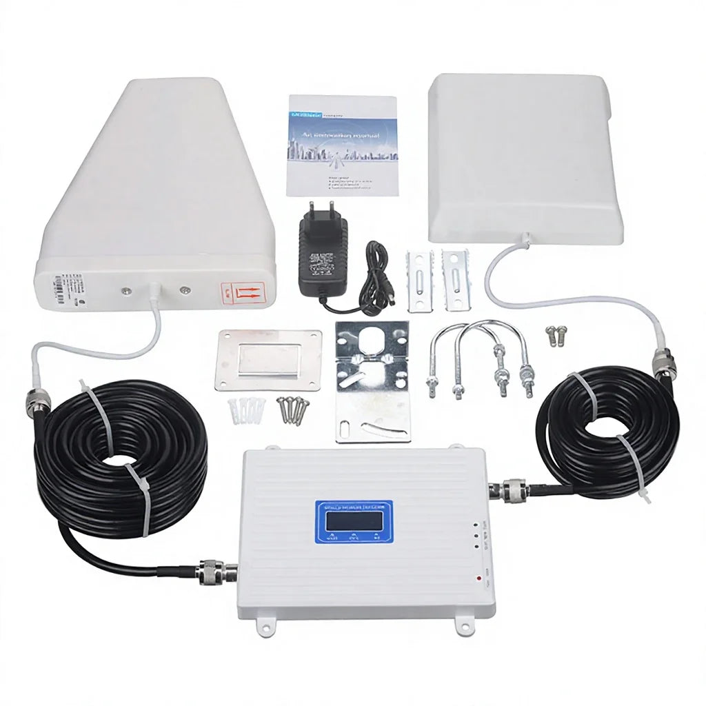Arronna Tri Band Signal Booster Kit 900/1800/2100MHz Repeater with Outdoor and Indoor Antenna