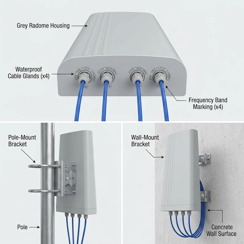 Arronna 4 Port 4x4 MIMO Dual Band Dual Polarized Directional Panel Antenna Outdoor 5G LTE Router Repeater