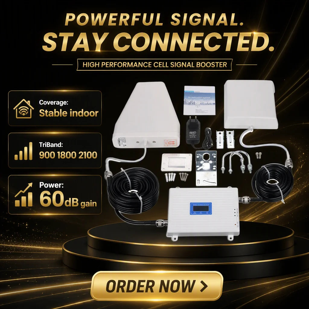 Arronna Tri Band Signal Booster Kit 900/1800/2100MHz Repeater with Outdoor and Indoor Antenna