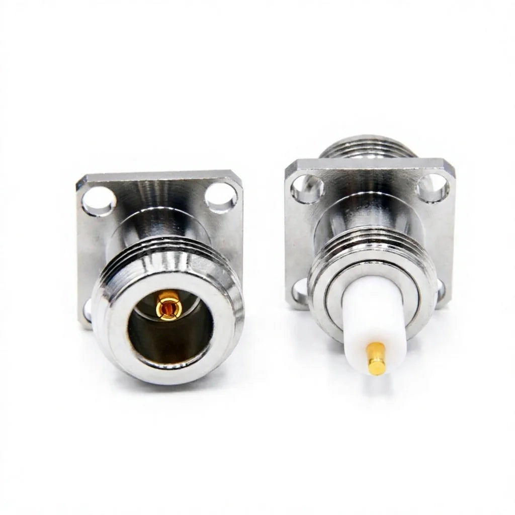 Arronna N Female 4 Hole Flange Jack RF Connector 50 Ohm Nickel Plated Panel Mount Solder Pin