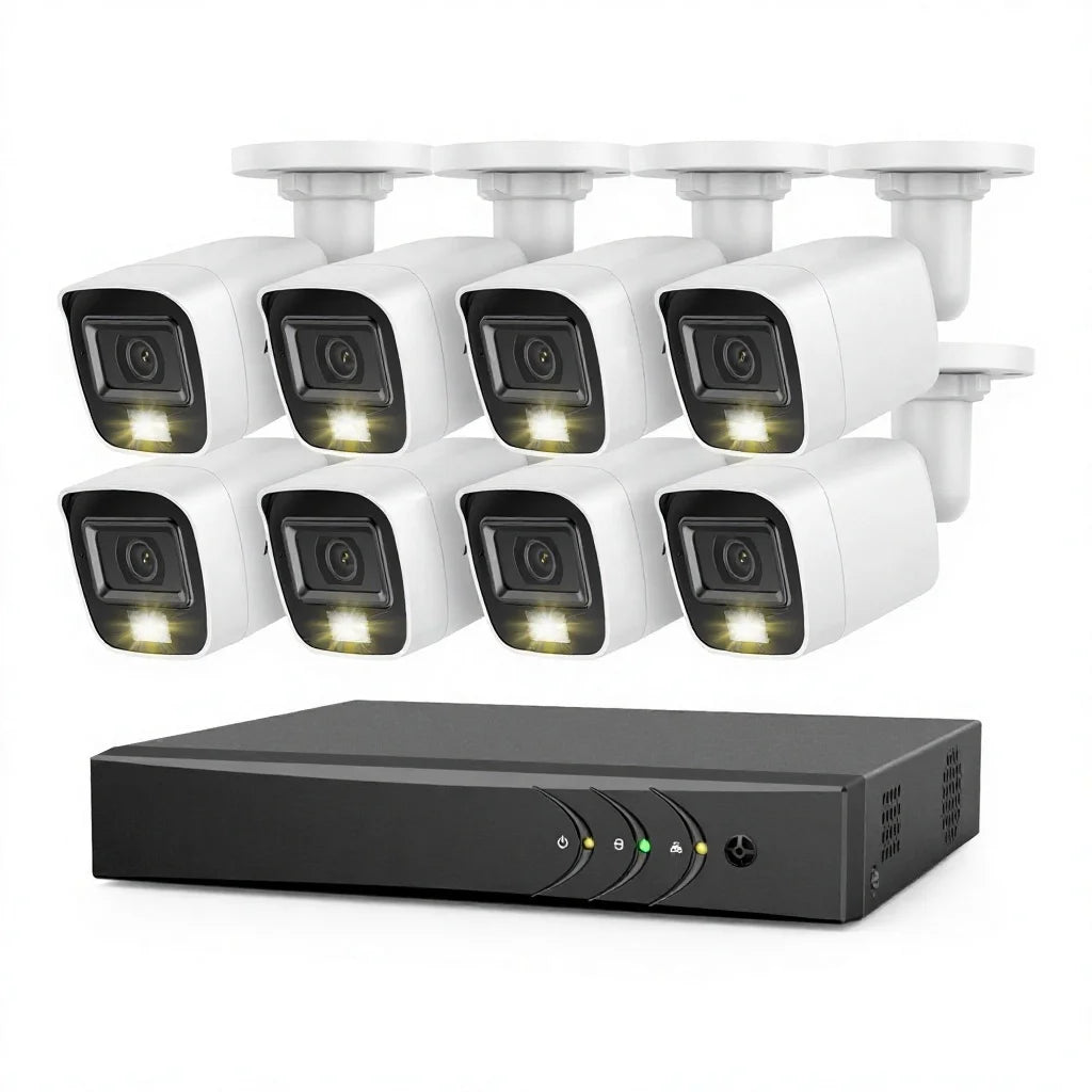 Arronna 8CH 5MP Hybrid DVR NVR Kit with 8 Cameras IP67 IR 30m H.265+ HDD Recording