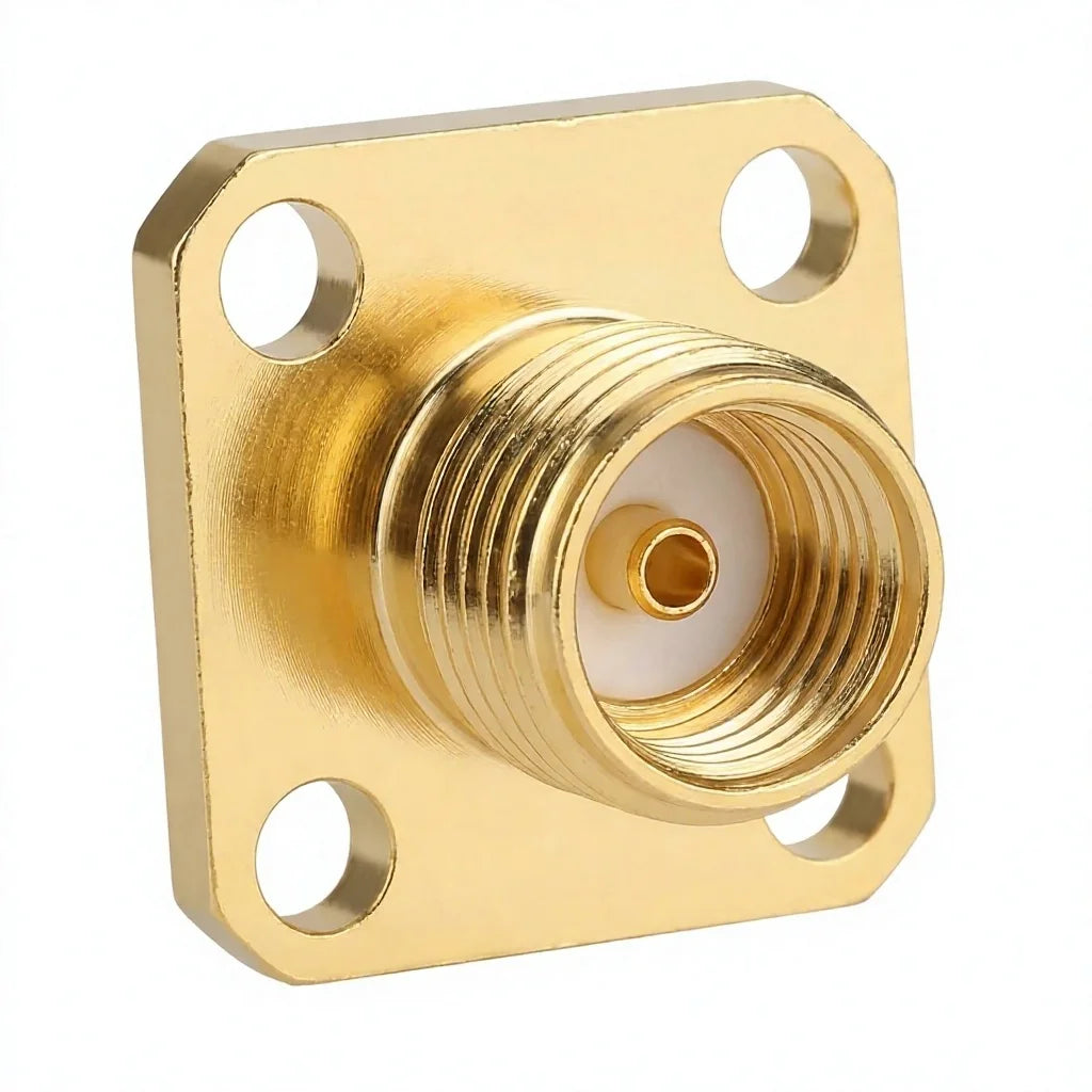 Arronna SMA Female 4 Hole Flange RF Coaxial Connector Jack 50 Ohm Gold Plated Panel Mount