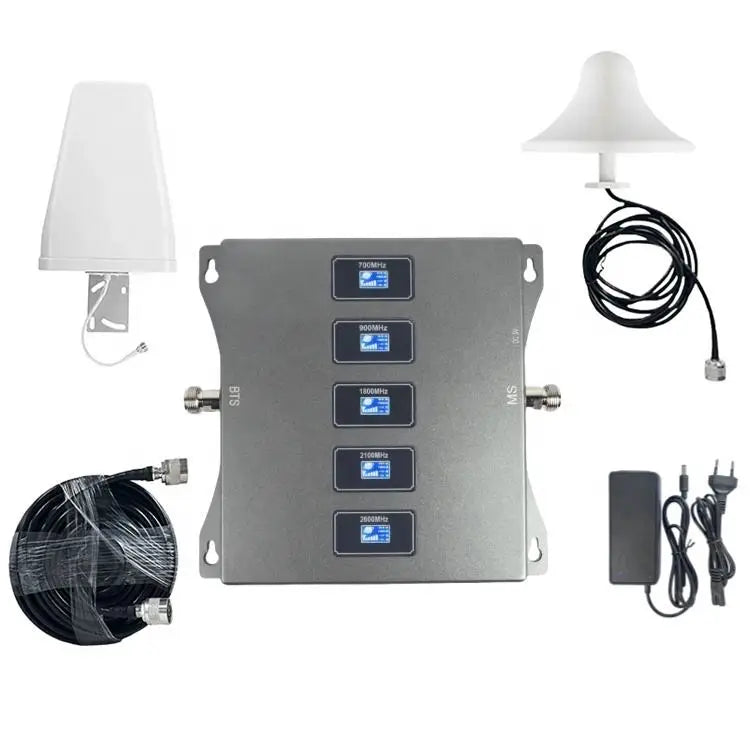 Arronna 5 Band Mobile Signal Booster Full Kit 700-2600MHz GSM 2G 3G 4G LTE with Antenna Model REP4 Gain 60-70dB
