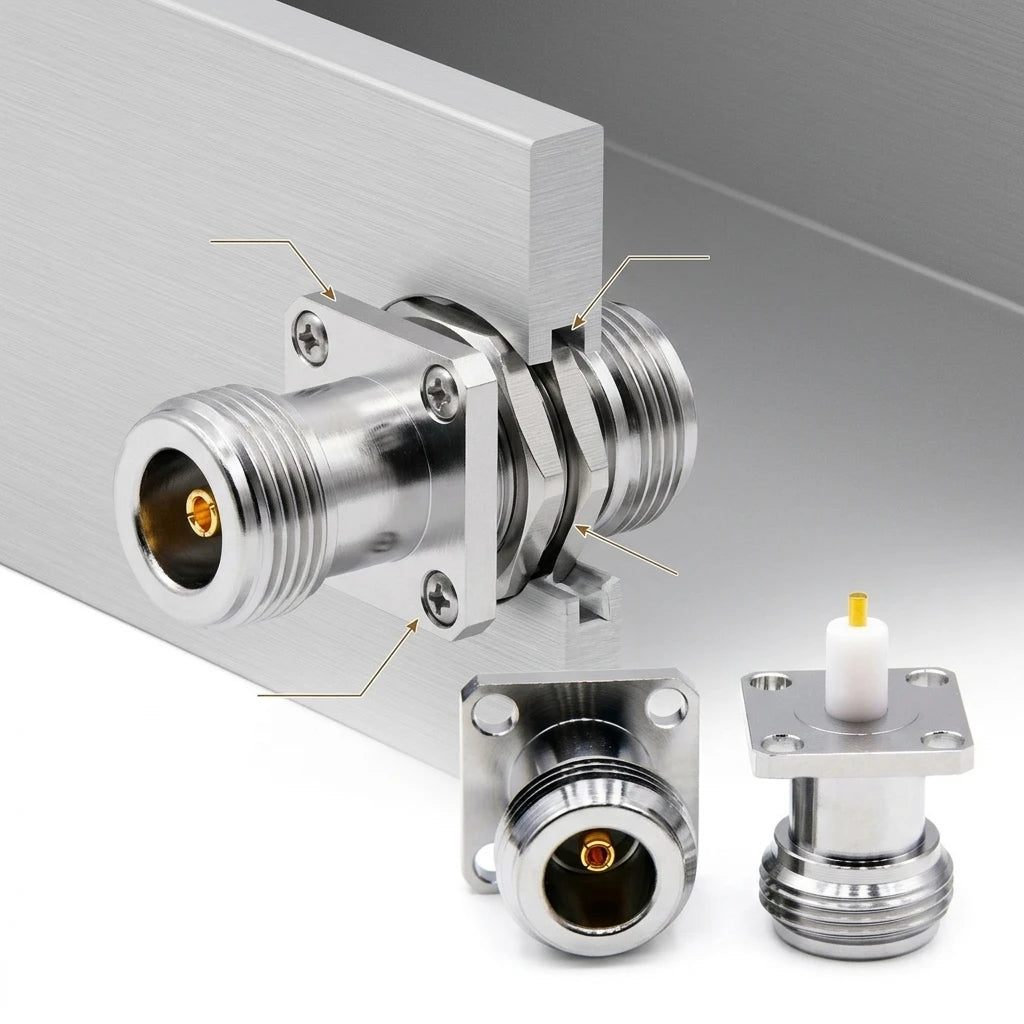 Arronna N Female 4 Hole Flange Jack RF Connector 50 Ohm Nickel Plated Panel Mount Solder Pin