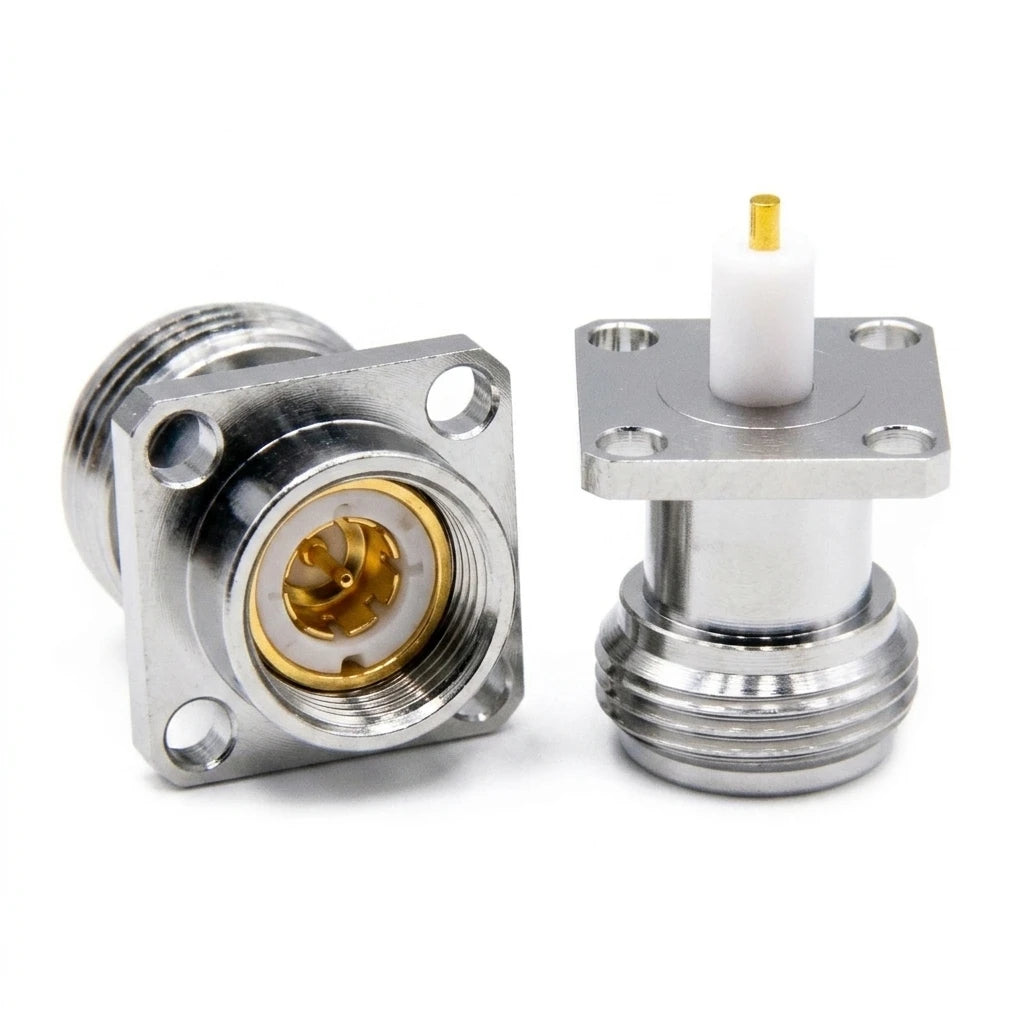 Arronna N Female 4 Hole Flange Jack RF Connector 50 Ohm Nickel Plated Panel Mount Solder Pin