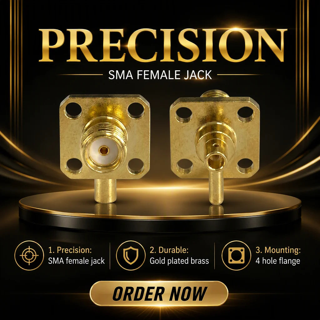 Arronna SMA Female 4 Hole Flange RF Coaxial Connector Jack 50 Ohm Gold Plated Panel Mount