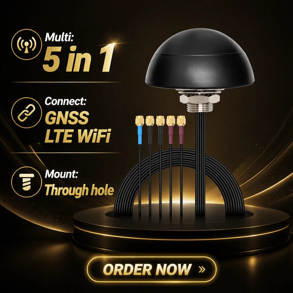 Arronna 5-in-1 GNSS GPS GLONASS 4G LTE WiFi NB-IoT Vehicle Puck Antenna Bolt Through Mount 5x SMA Male