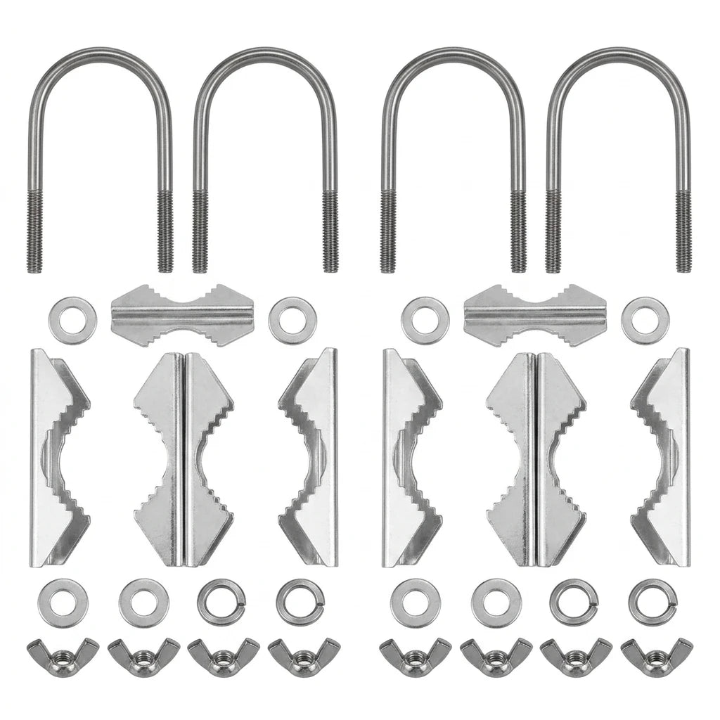 Arronna Double Antenna Mast Clamp Kit V Jaw with U Bolts Zinc Plated Set of 2