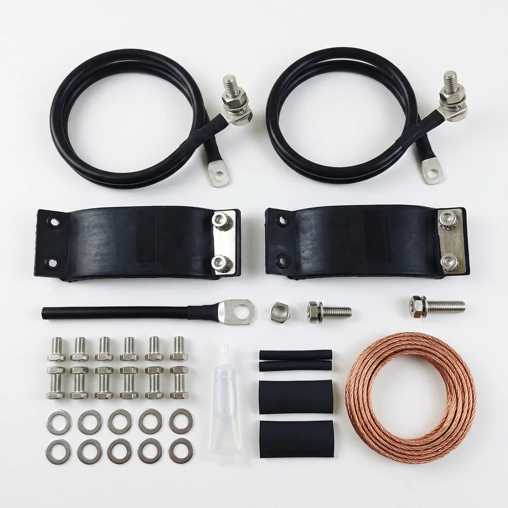 Arronna Coaxial Cable Grounding Kit 1m Tinned Copper Ground Wire with Ring Terminal Strap