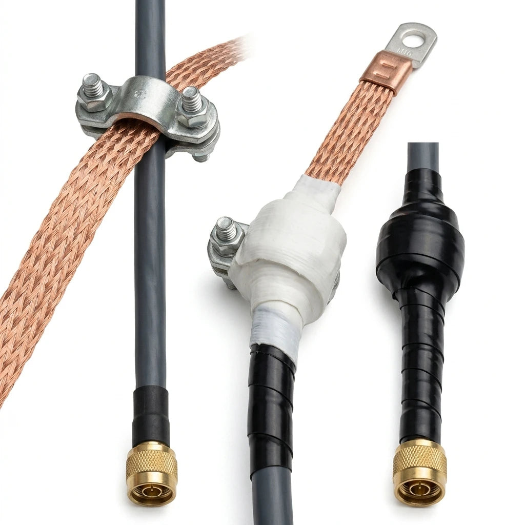 Arronna RF Coaxial Earthing Kit Universal Copper Strap Type for Telecom Cable Grounding