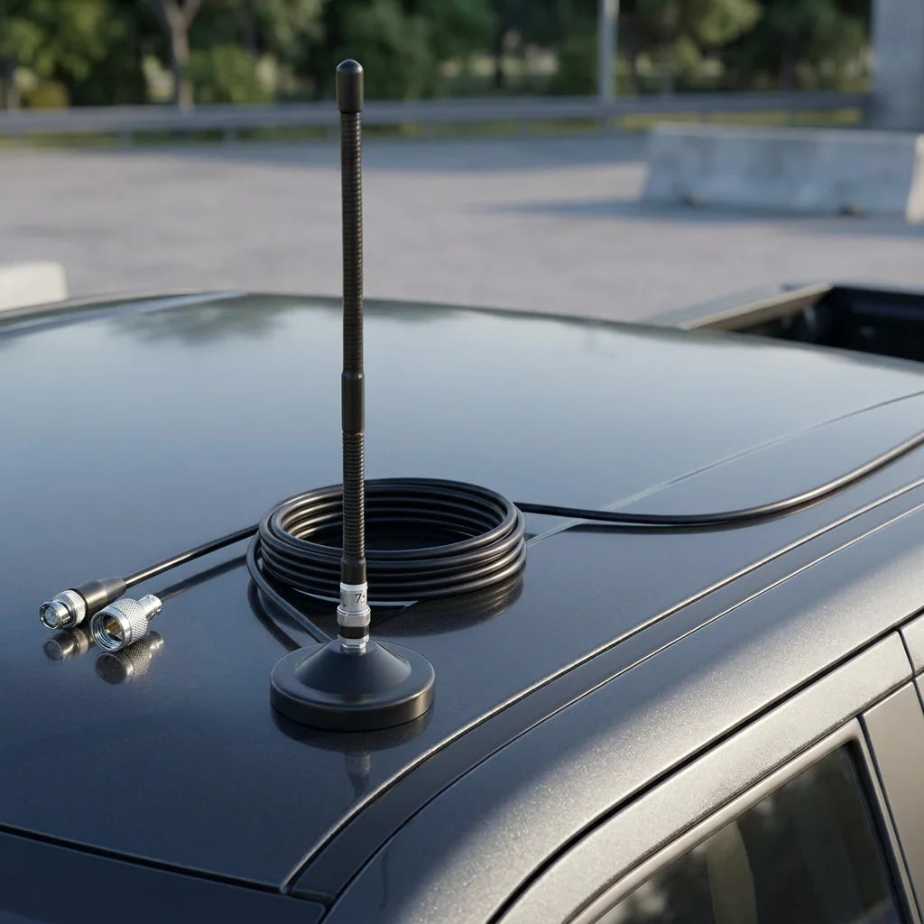Arronna 27MHz CB Radio Antenna Kit Magnetic Base Soft Whip BNC SO-239 5dBi for Truck Vehicle