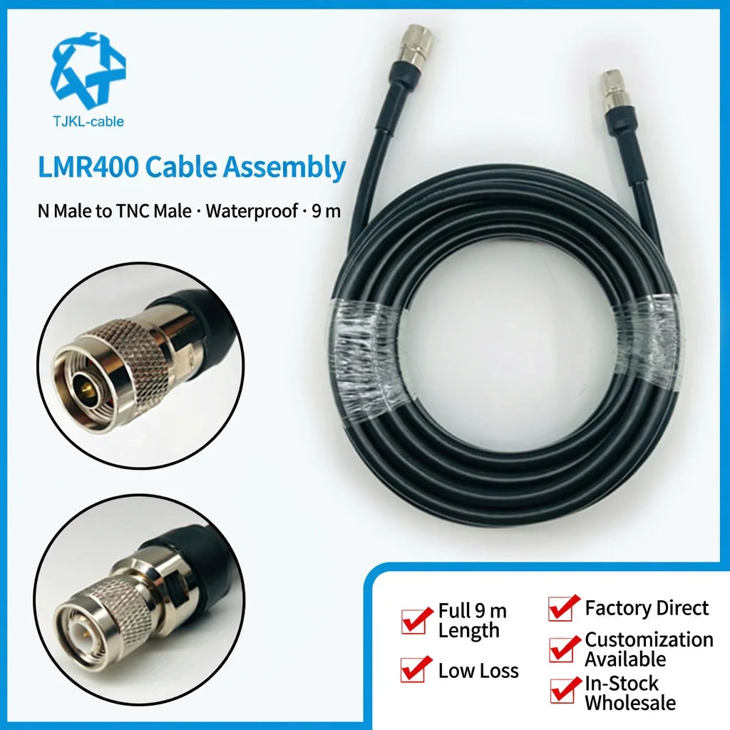 Arronna 9m 400-Class Low Loss Waterproof Coax Cable N Male to TNC Male Jumper for 5G CPE Outdoor Antenna