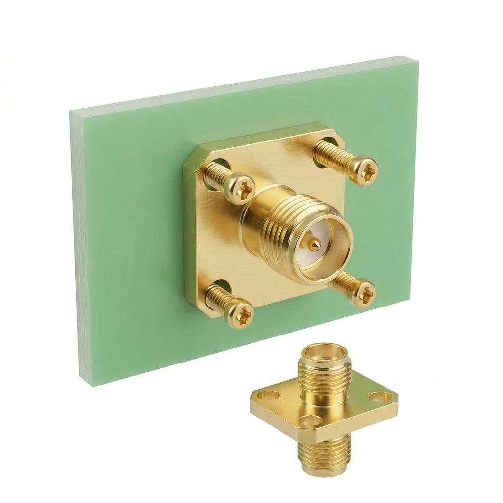 Arronna SMA Female 4 Hole Flange RF Coaxial Connector Jack 50 Ohm Gold Plated Panel Mount