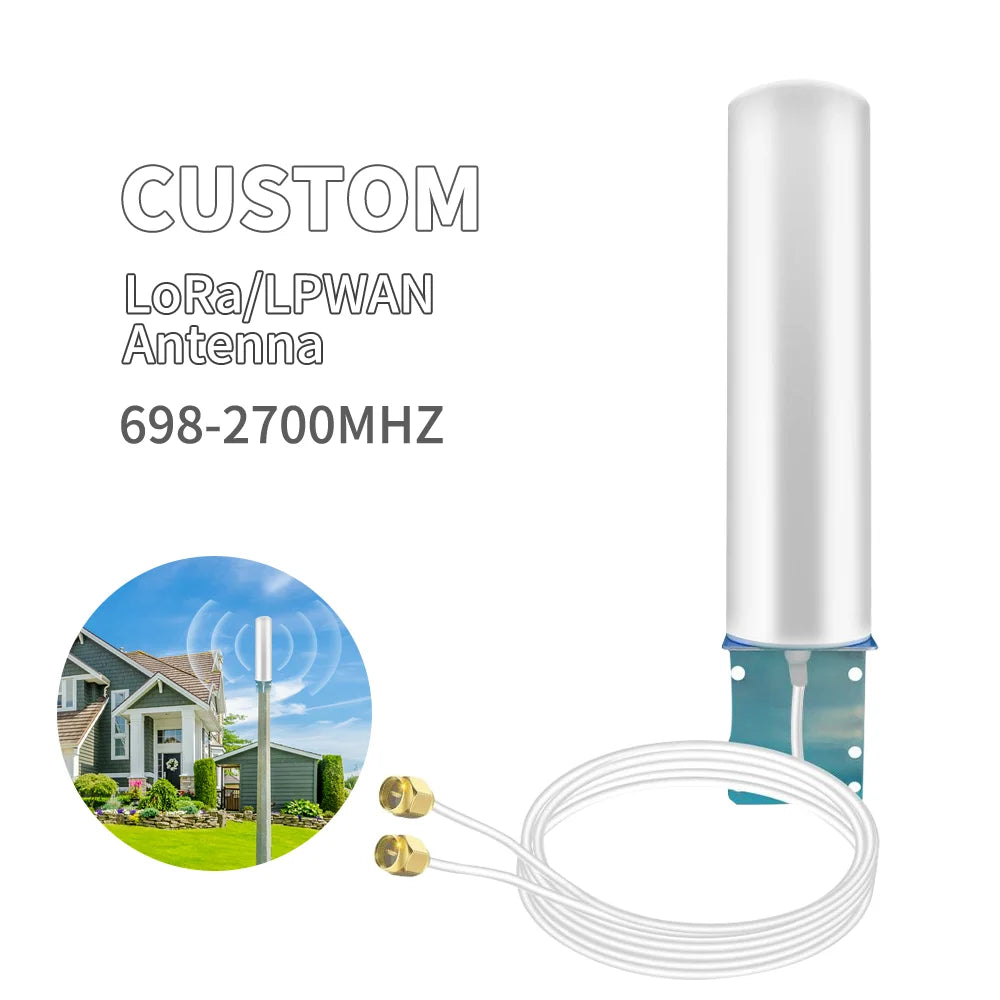 LoRa/LPWAN Antenna Fiberglass Outdoor 3G 4G 5G LTE Omnidirectional 698-2700MHz 2*n Female Connector for Router Signal Vertical